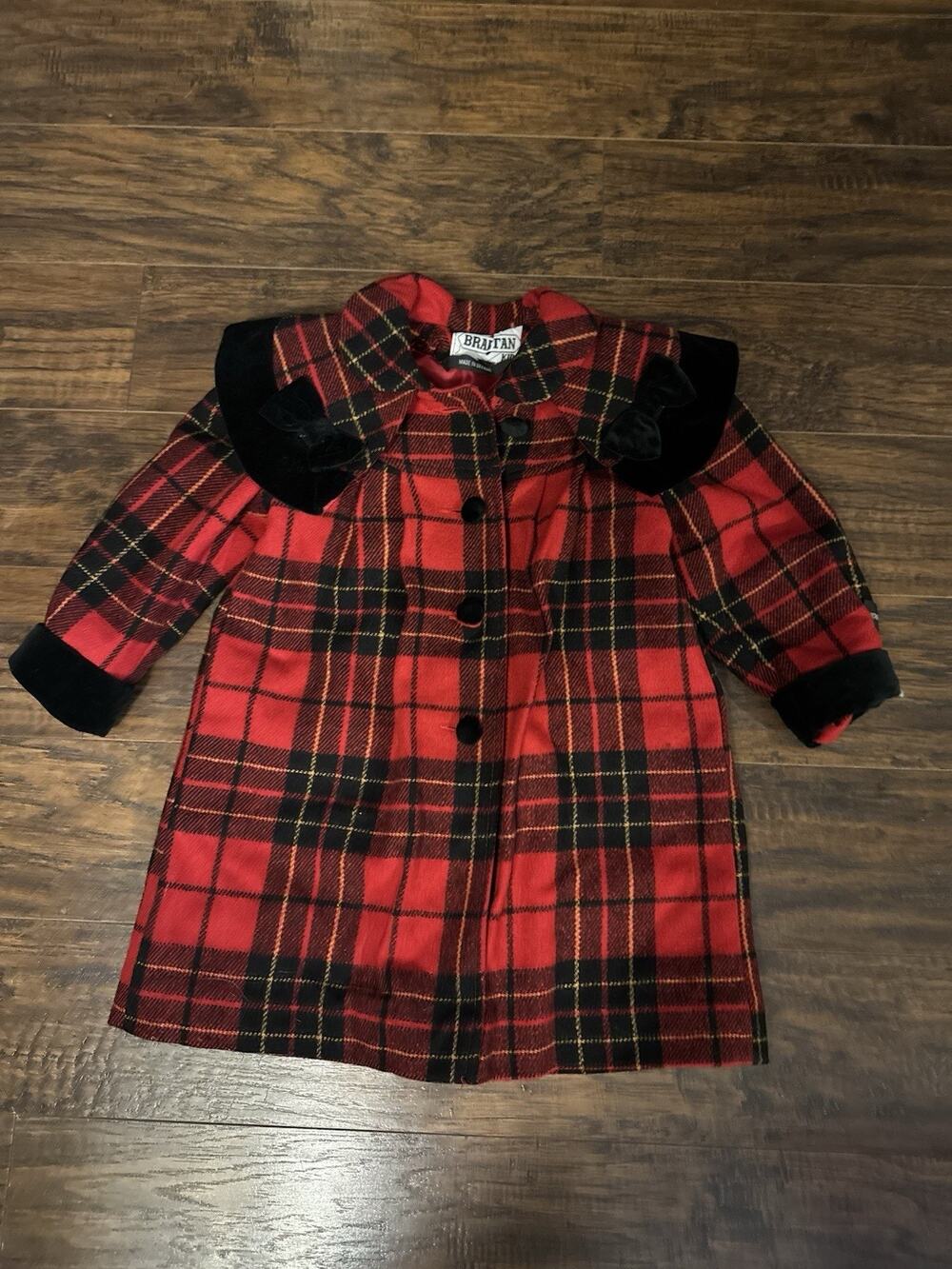 Braetan Kids Girls Red Plaid Collared Button Front Pea Coat Size 3